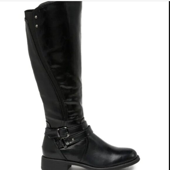 WANTED Bargen Tall Riding Boots Double Buckle Strap In Black 5.5 - Picture 1 of 6